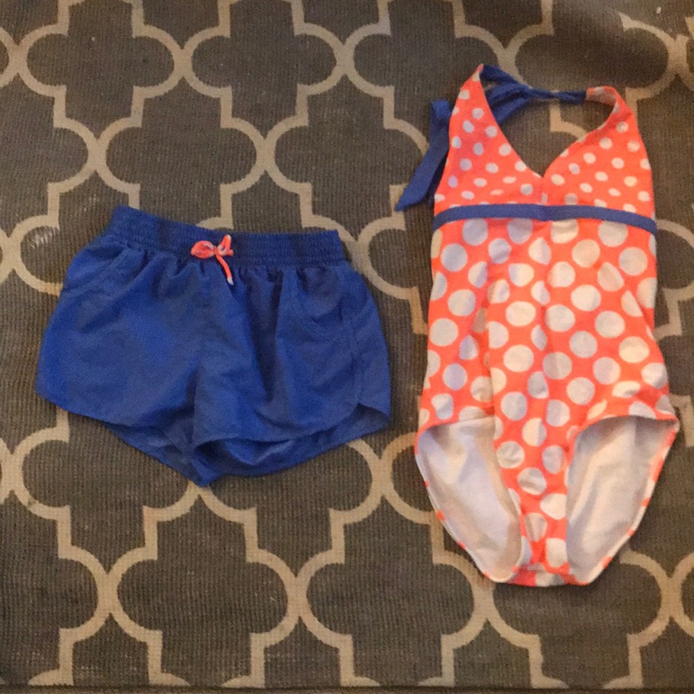 Orange and blue bathing suit